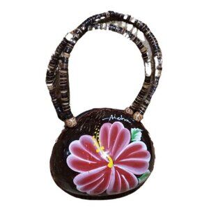 💲💲💲SALE‼️🎉Real Coconut Shell Handbag or Coin Purse With Painted Hibiscus